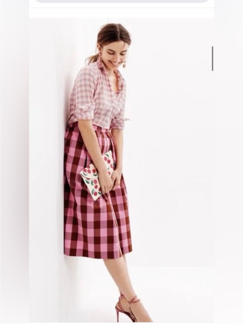 J Crew pink gingham pleated midi skirt size 00